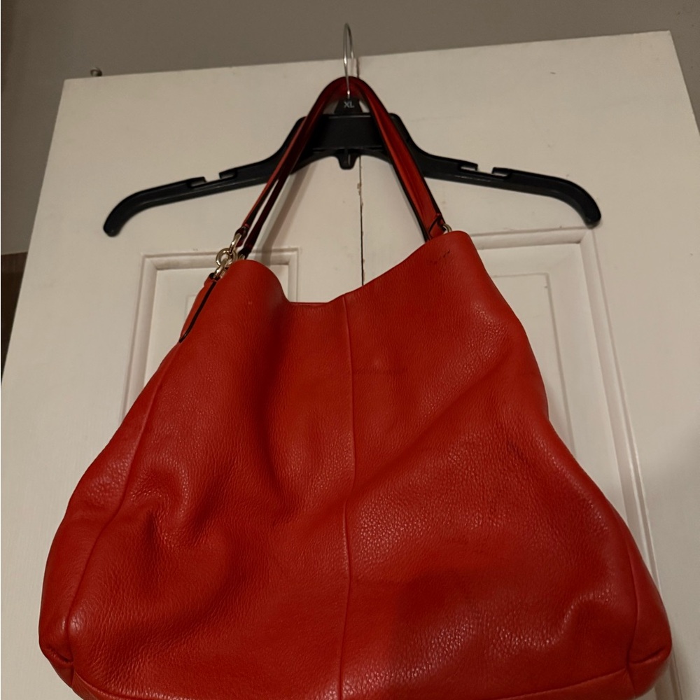 Coach Vibrant Red OrangeLeather Shoulder Bag  excellent used condition